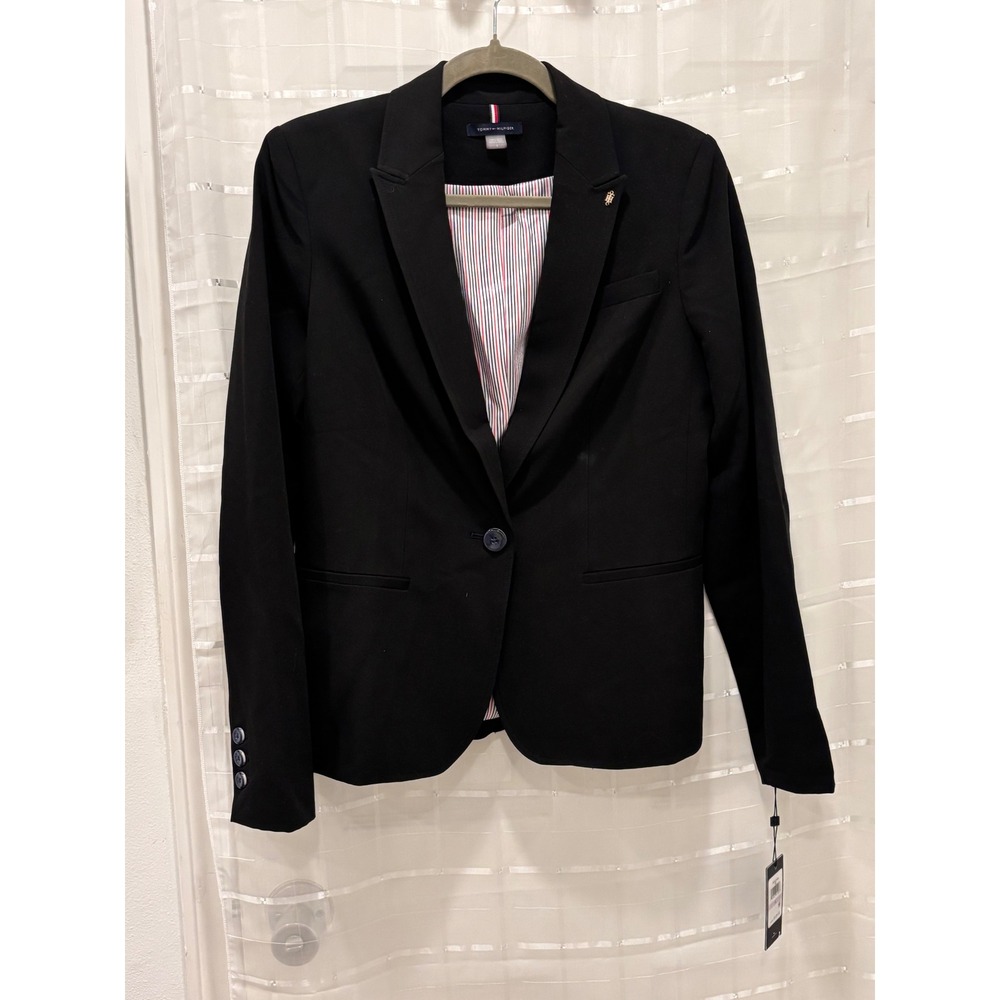 Tommy Hilfiger Womens Black Single Button Blazer Elbow Patches HSVJ034A Size 6